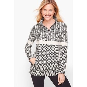 T For Talbots Sweater Women's MP Half Zip Mockneck Stripe Fair Isle Winter